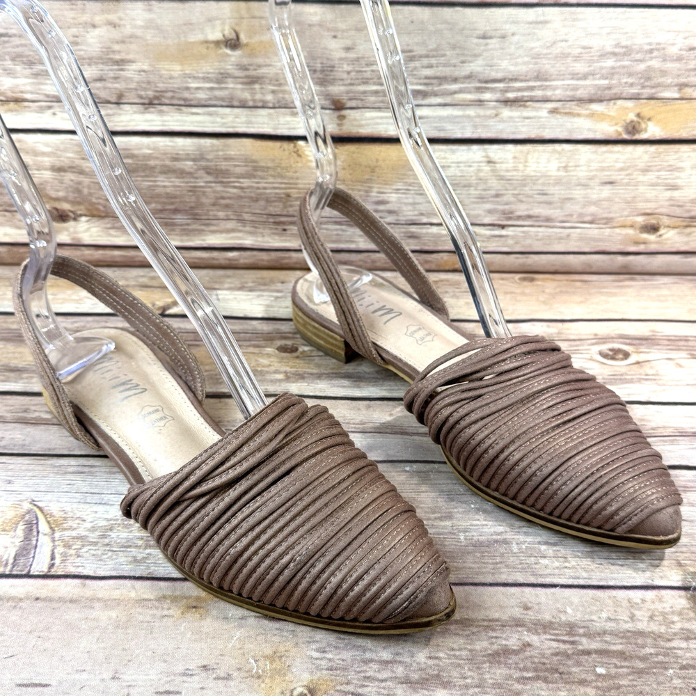 Mi.iM Womens Taupe Brown Strappy Crossover Strap Leather Slingback Flat Shoes 8